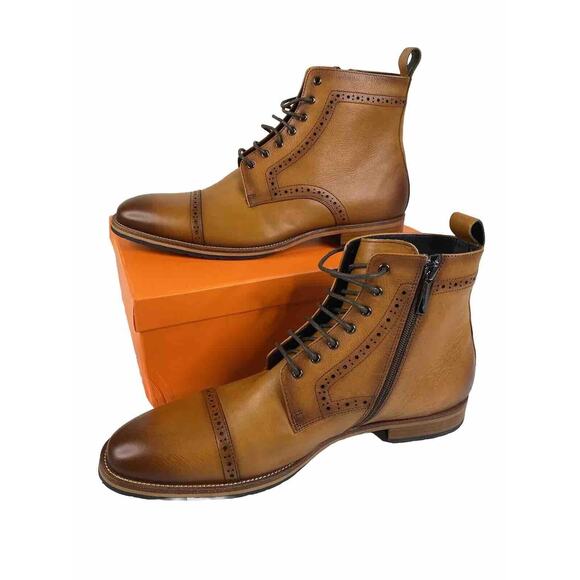 DOCKORIO Mens Motorcycle boots 100% Leather Brown Casual Dress DH03-663A 11.5 main image 8